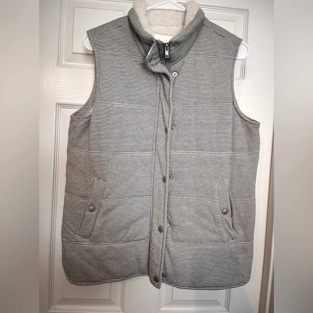 Thread and Supply gray and white striped vest jacket size L
